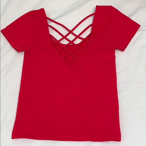 Red Crop Top with Cross Straps Detail - Picture 1 of 3